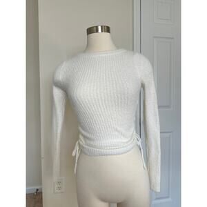 Princess Polly white fuzzy long sleeve slim sweater, size XS/S
